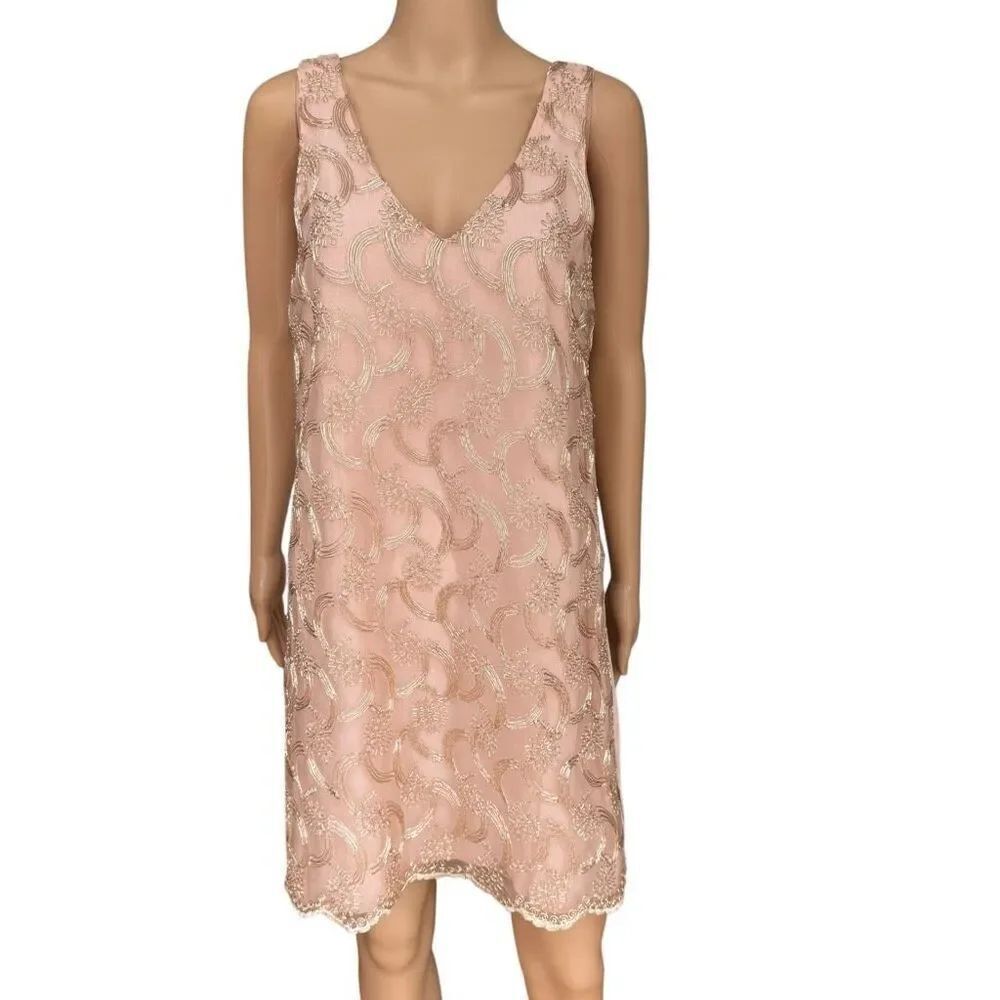 ASTR The Label Size M Applique Shift Dress Blush Pink Gold Metallic silk blend